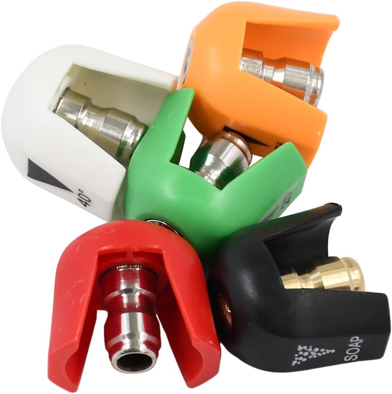 Chuuparts 5 قطع رؤوس رش ضغط الماء SPX3000-TPS متوافقة مع سلسلة Sun Joe SPX 3000 وغسالات الضغط العالمية، تحتوي على زوايا 0، 15، 25، 40 درجة، وصابون، خمسة رؤوس رش مختلفة. - Image 2